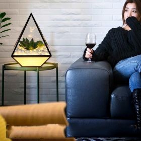 Simple Hollow Out Diamond Table Lamp Bedside (Option: Black-B-EU)