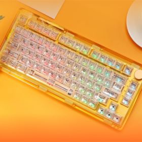 Transparent Mechanical Keyboard Tri-mode Wireless Bluetooth (Option: Yellow-Crystal Clear Shaft-USB)