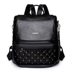 Stylish Embroidered Thread Riveted Backpack (Color: Black)