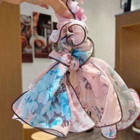 Women's Fashion Print Mesh Large Intestine Hair Ring (Color: Pink)