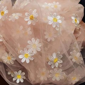 Yellow Chrysanthemum Mesh Embroidery Lace Fabric (Option: Pink-0.91x1.3M)