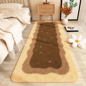 Yellow Carpet Bedroom Bed Imitation Cashmere Master Bed Front (Option: Deep brown wave-120x160cm)