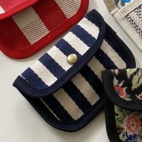 Retro Color Clash Waterproof Canvas Card Case (Option: One Quarter Dark Blue Stripes)