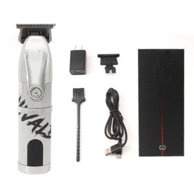 USB Charging LCD Digital Display All Metal Hair Clipper (Option: SilverB-USB)