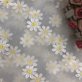 Yellow Chrysanthemum Mesh Embroidery Lace Fabric (Option: White-0.91x1.3M)