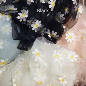 Yellow Chrysanthemum Mesh Embroidery Lace Fabric (Option: Black-0.91x1.3M)