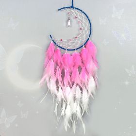 Dreamcatcher Fairy Feather Hanging Ornament Crystal Hand-woven Wind Chimes (Option: Pink-With lights)