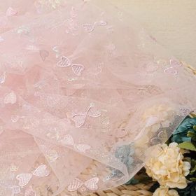 Embroidered Wedding Dress Lace Fabric (Option: Pink embroidery-0.91m long 1.3m wide-4yard)