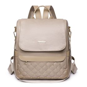 Stylish Embroidered Thread Riveted Backpack (Color: Beige)