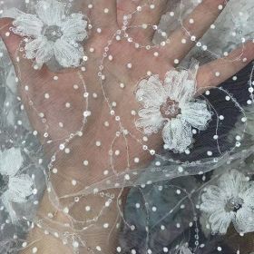 Fashion Sequin Crochet Embroidered Lace Fabric (Option: White-2yard)