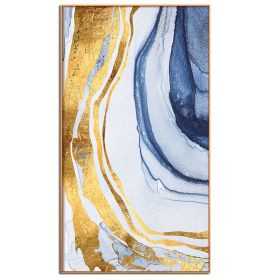 100% Handmade Gold Foil Abstract Oil Painting Wall Art Modern Minimalist Blue Marble Abstract Picture Canvas Home Decor For Living Room No Frame (size: 150x220cm)