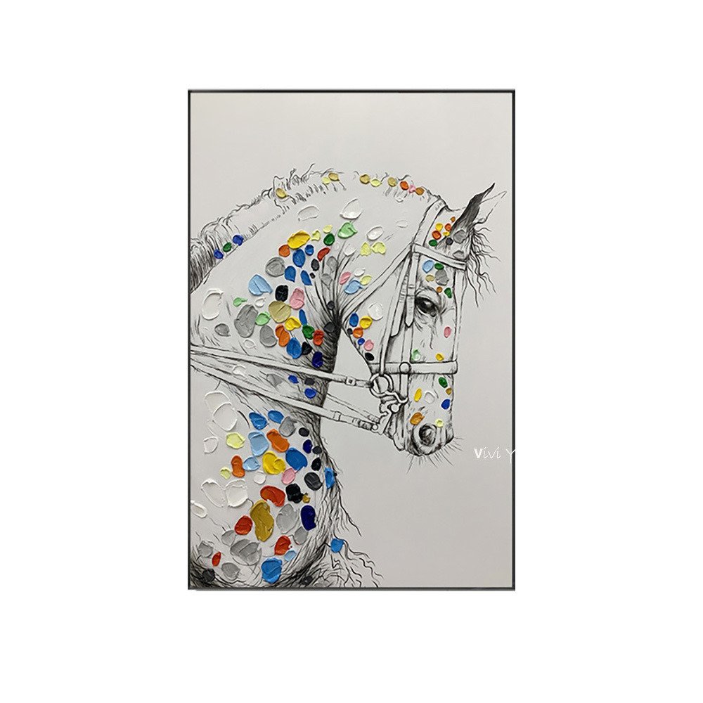 Handmade modern white horse oil painting On Canvas Nordic animal Art Poster Wall Art Picture for Living Room Home Decor Handmade modern white horse oil painting On Canvas Nordic animal Art Poster Wall Art Picture for Living Room Home Decor