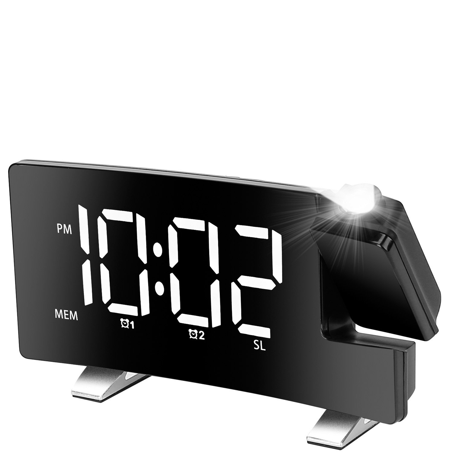 Projection Alarm Clock with Radio Function 7.7In Curved-Screen LED Digital Alarm Clock w/ Dual Alarms 4 Dimmer 12/24 Hour Projection Alarm Clock with Radio Function 7.7In Curved-Screen LED Digital Alarm Clock w/ Dual Alarms 4 Dimmer 12/24 Hour