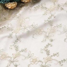 Chinese Costume Lines Flower Mesh Embroidery Fabric (Option: Apricot-1yard)
