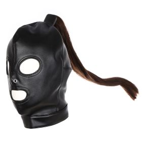 Women's Black Leather Mask And Hood Cover (Option: Black-With braid)