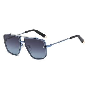 Twin-beam Metal Sunglasses For Men (Option: Blue and silver frame c3)