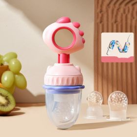 Baby Teether Teething Stick Fruit Complementary Feeder (Option: Pink-With 1Chain and 3Bag)